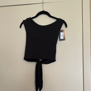 Blue Blush Black Sleeveless Crop Tie Front Tank